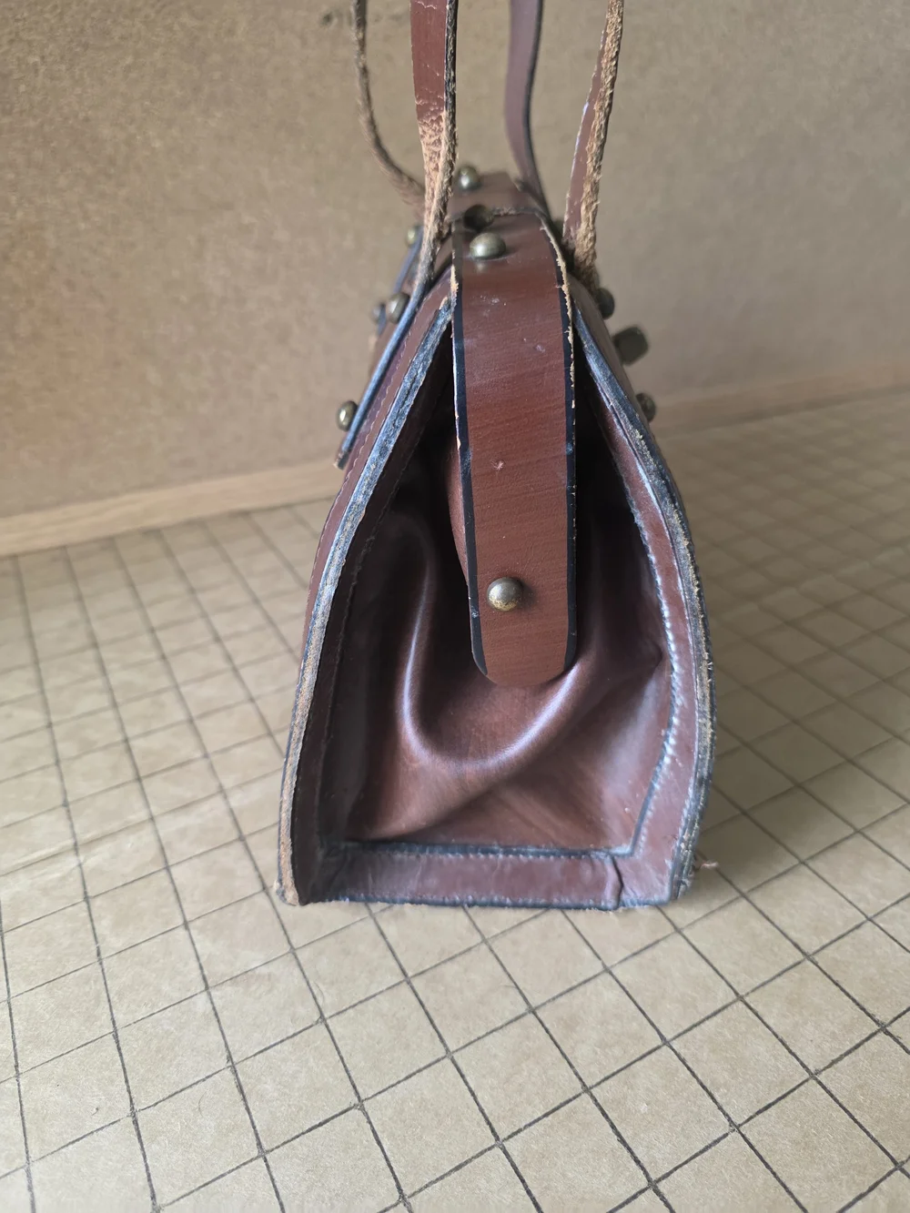 Burlington Patchwork Leather Frame Satchel  Vintage Boho Handbag